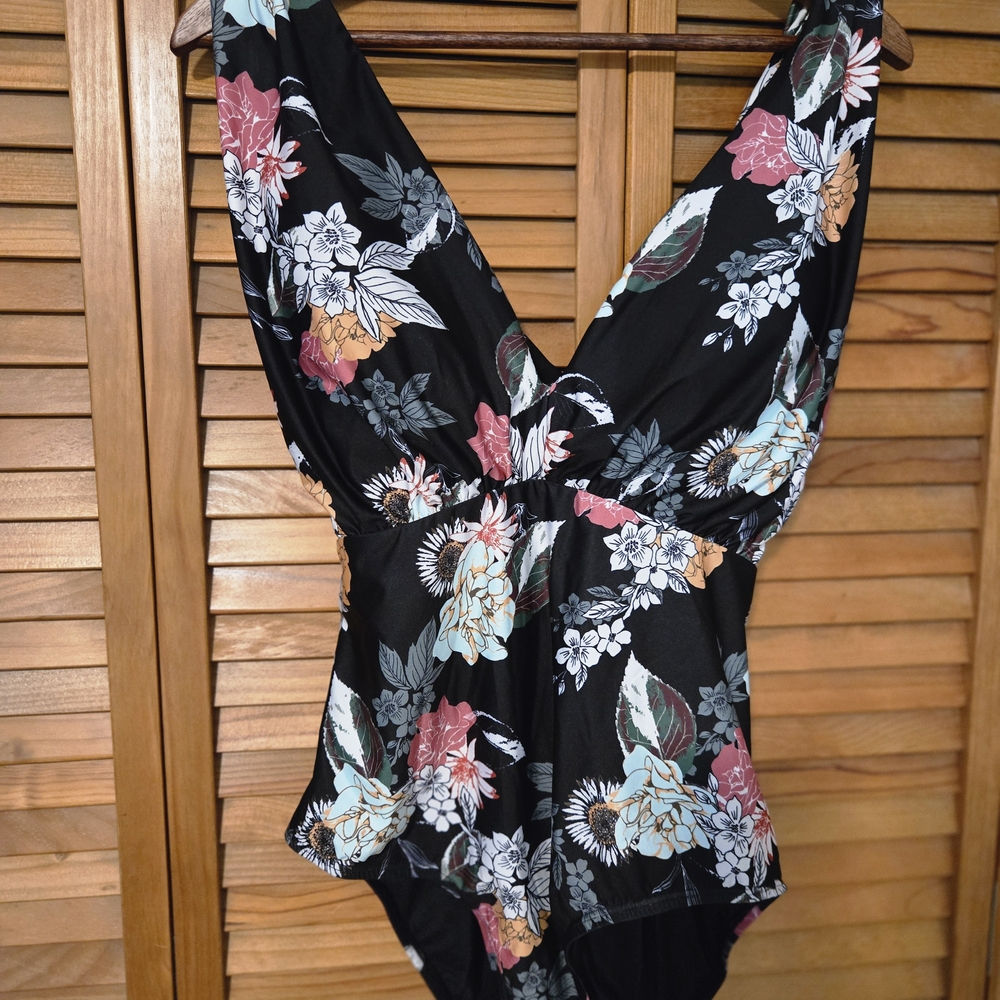 Modcloth Black and White Floral One Piece Swimsuit